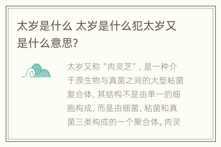 太岁是什么 太岁是什么犯太岁又是什么意思?