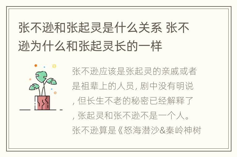 张不逊和张起灵是什么关系 张不逊为什么和张起灵长的一样