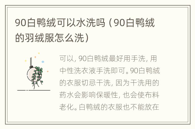 90白鸭绒可以水洗吗（90白鸭绒的羽绒服怎么洗）