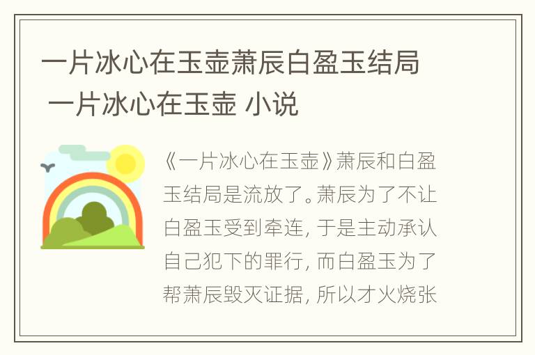 一片冰心在玉壶萧辰白盈玉结局 一片冰心在玉壶 小说