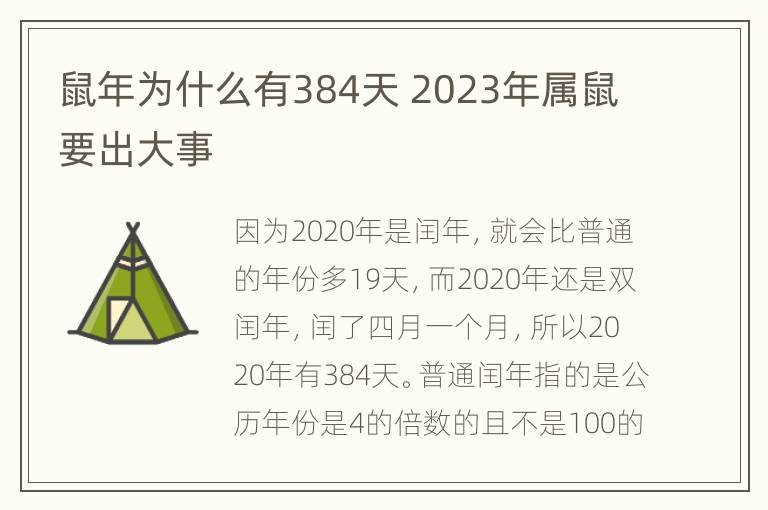 鼠年为什么有384天 2023年属鼠要出大事