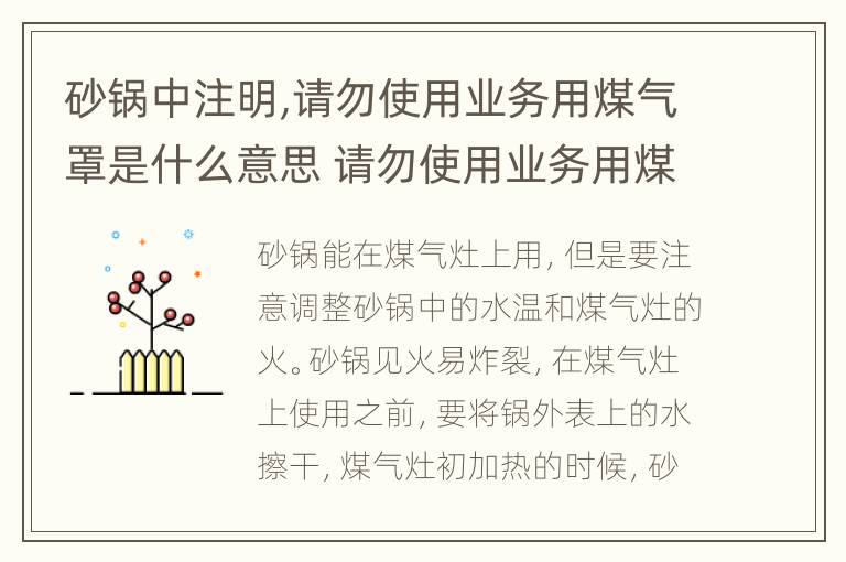 砂锅中注明,请勿使用业务用煤气罩是什么意思 请勿使用业务用煤气罩啥意思