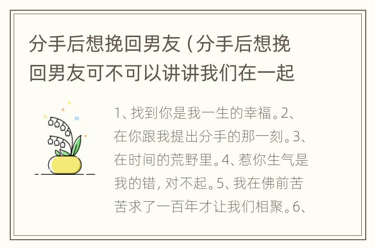 分手后想挽回男友（分手后想挽回男友可不可以讲讲我们在一起开心他事情）