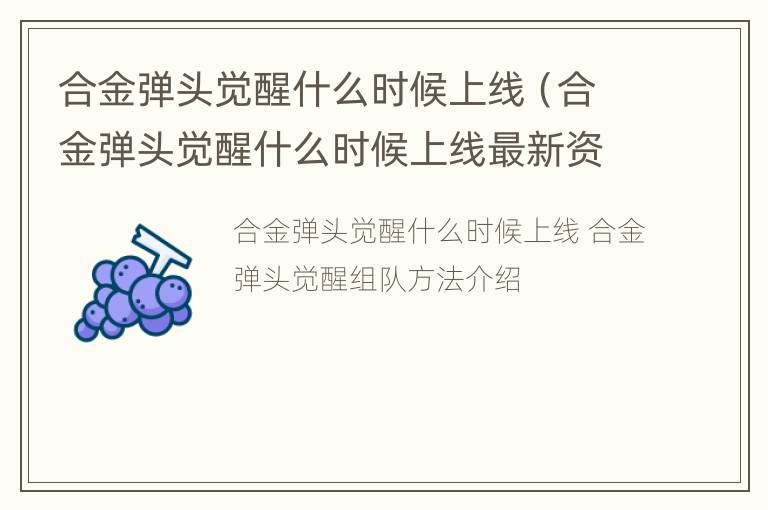 合金弹头觉醒什么时候上线（合金弹头觉醒什么时候上线最新资讯）