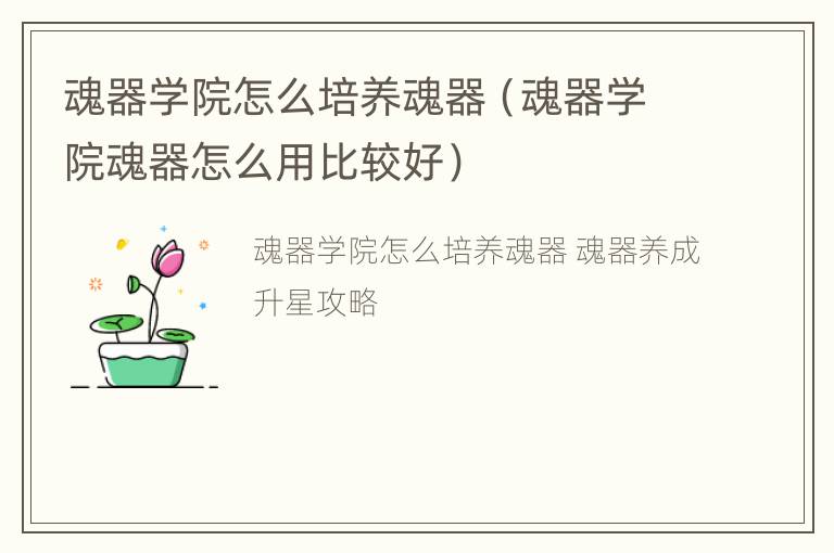 魂器学院怎么培养魂器（魂器学院魂器怎么用比较好）