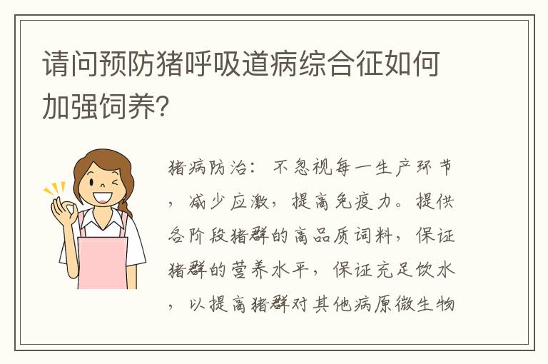 请问预防猪呼吸道病综合征如何加强饲养？