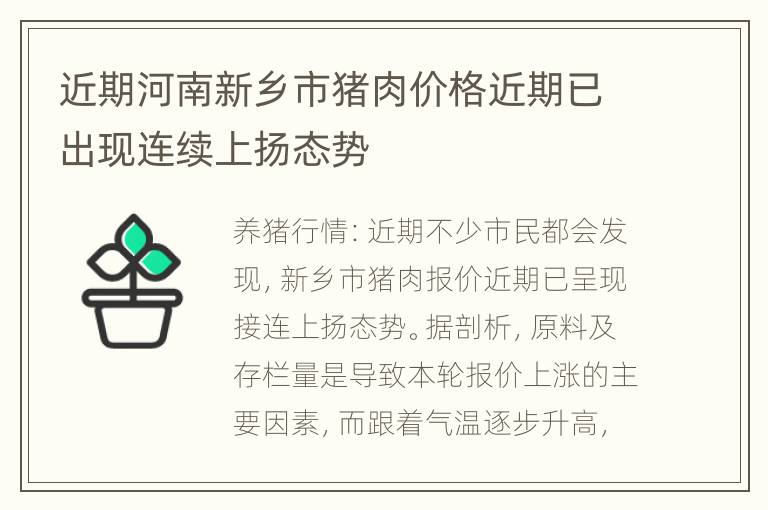 近期河南新乡市猪肉价格近期已出现连续上扬态势