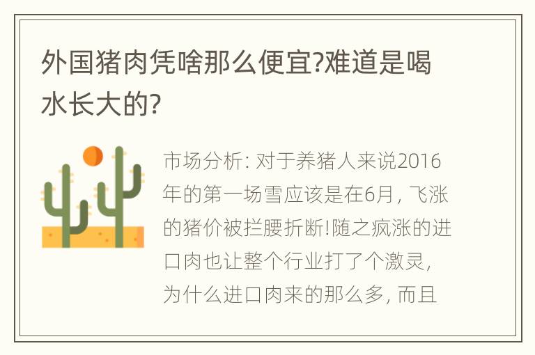 外国猪肉凭啥那么便宜?难道是喝水长大的?