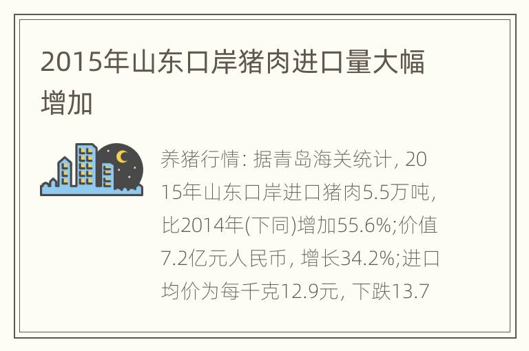 2015年山东口岸猪肉进口量大幅增加