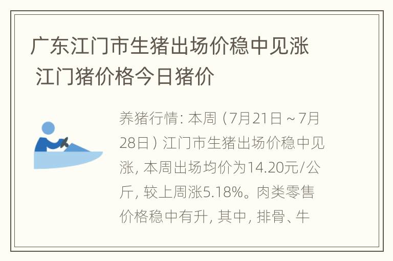 广东江门市生猪出场价稳中见涨 江门猪价格今日猪价