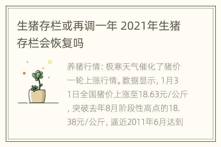 生猪存栏或再调一年 2021年生猪存栏会恢复吗