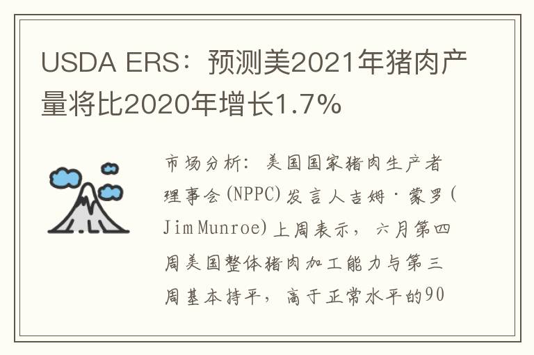 USDA ERS：预测美2021年猪肉产量将比2020年增长1.7%