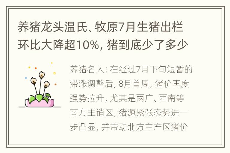 养猪龙头温氏、牧原7月生猪出栏环比大降超10%，猪到底少了多少？