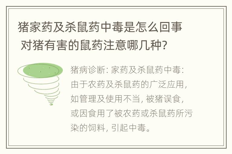 猪家药及杀鼠药中毒是怎么回事 对猪有害的鼠药注意哪几种?