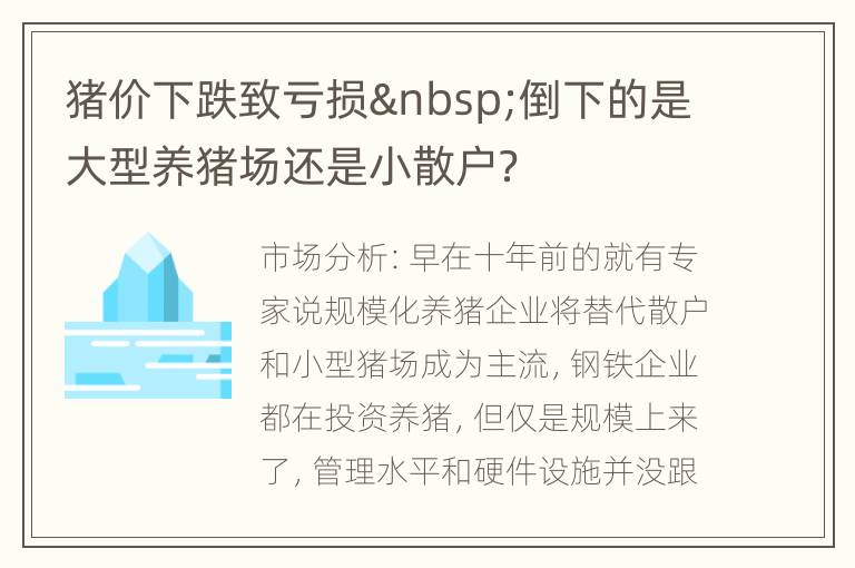 猪价下跌致亏损 倒下的是大型养猪场还是小散户？