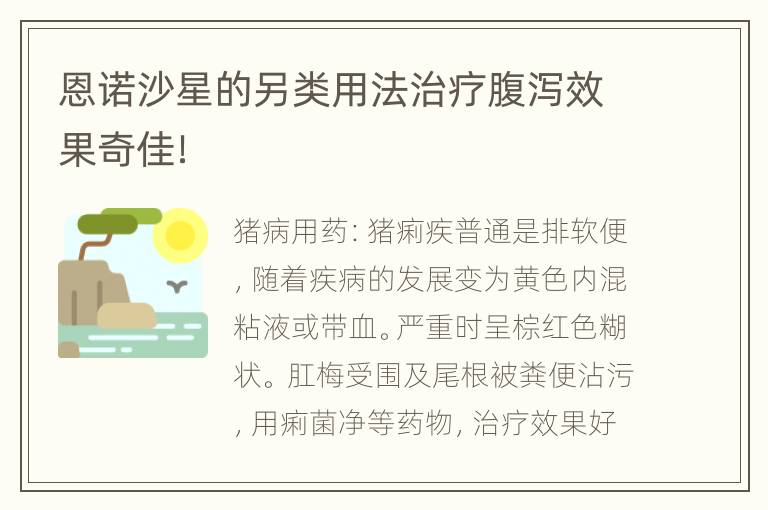 恩诺沙星的另类用法治疗腹泻效果奇佳！