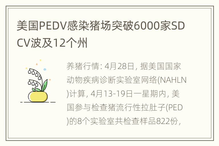 美国PEDV感染猪场突破6000家SDCV波及12个州