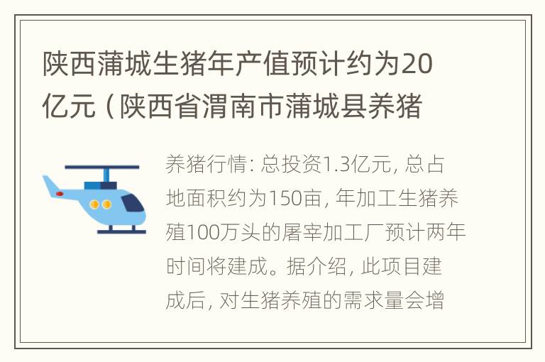 陕西蒲城生猪年产值预计约为20亿元（陕西省渭南市蒲城县养猪场）