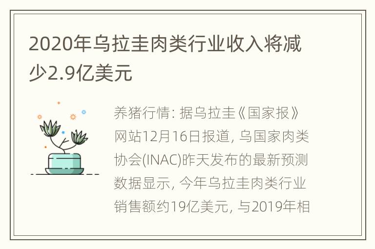 2020年乌拉圭肉类行业收入将减少2.9亿美元