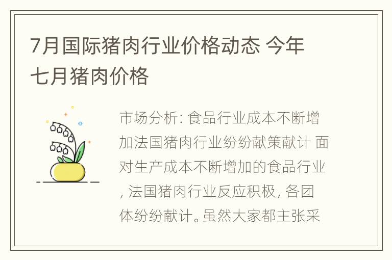 7月国际猪肉行业价格动态 今年七月猪肉价格