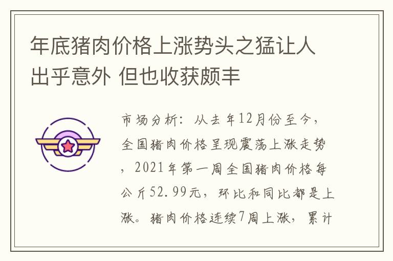 年底猪肉价格上涨势头之猛让人出乎意外 但也收获颇丰