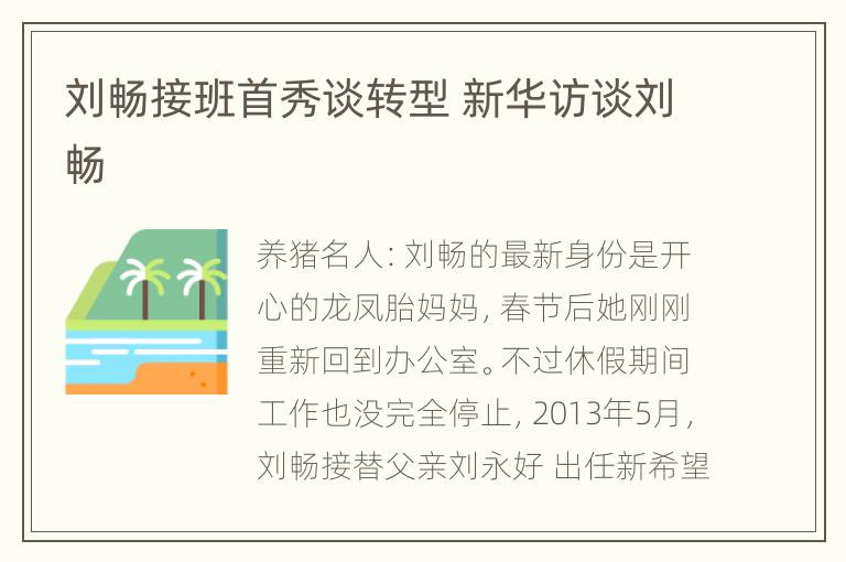 刘畅接班首秀谈转型 新华访谈刘畅