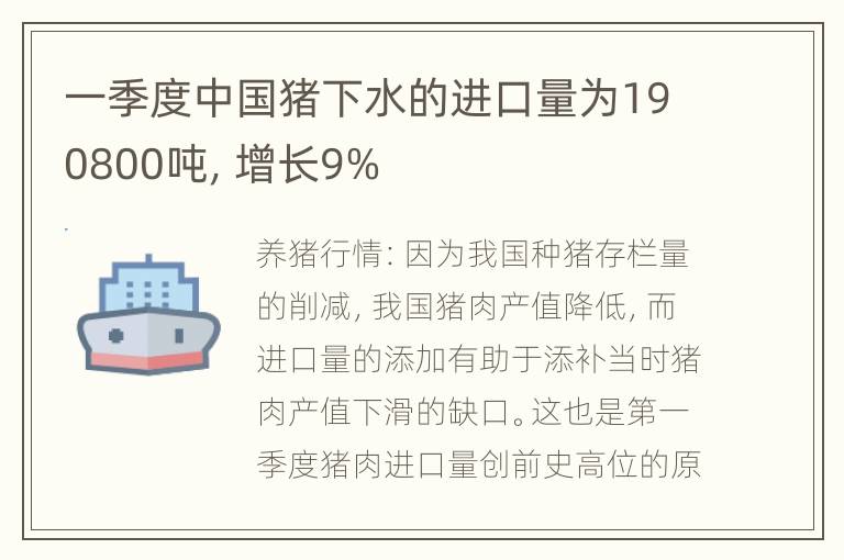 一季度中国猪下水的进口量为190800吨，增长9%