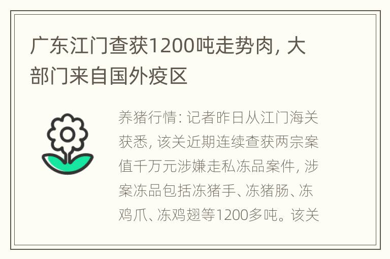 广东江门查获1200吨走势肉，大部门来自国外疫区