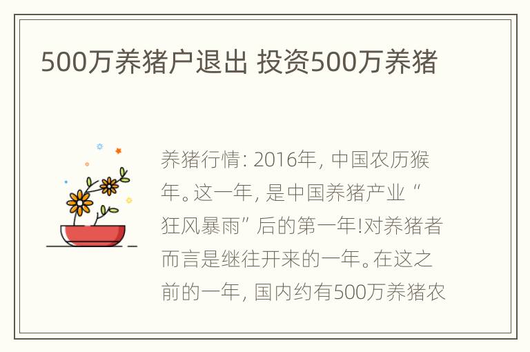 500万养猪户退出 投资500万养猪