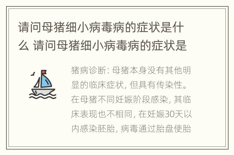 请问母猪细小病毒病的症状是什么 请问母猪细小病毒病的症状是什么呢