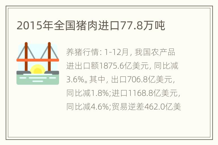 2015年全国猪肉进口77.8万吨