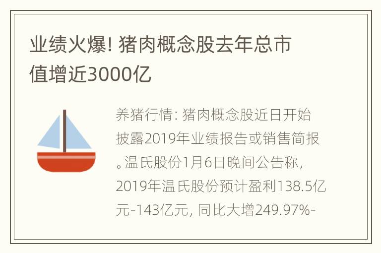 业绩火爆！猪肉概念股去年总市值增近3000亿