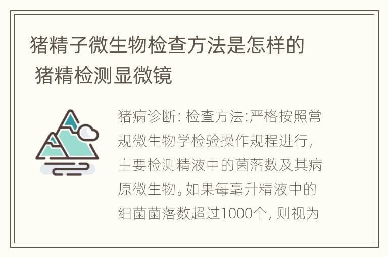 猪精子微生物检查方法是怎样的 猪精检测显微镜