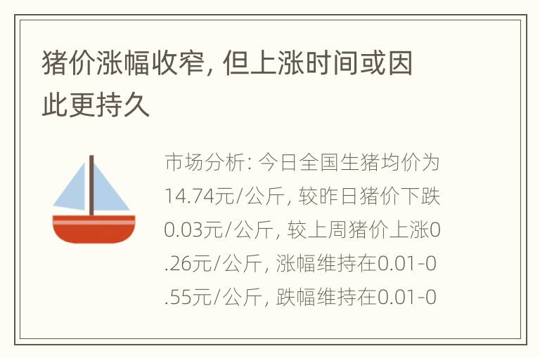 猪价涨幅收窄，但上涨时间或因此更持久