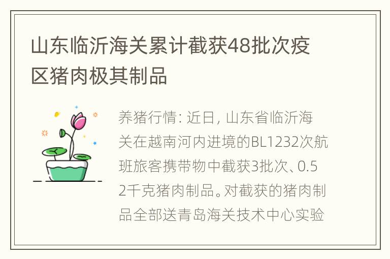 山东临沂海关累计截获48批次疫区猪肉极其制品