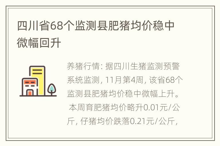 四川省68个监测县肥猪均价稳中微幅回升