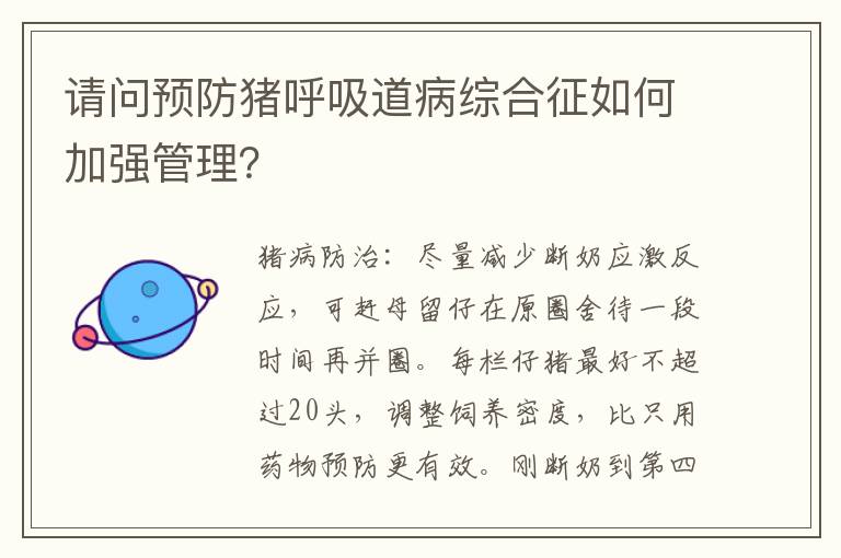 请问预防猪呼吸道病综合征如何加强管理？