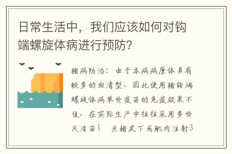 日常生活中，我们应该如何对钩端螺旋体病进行预防？