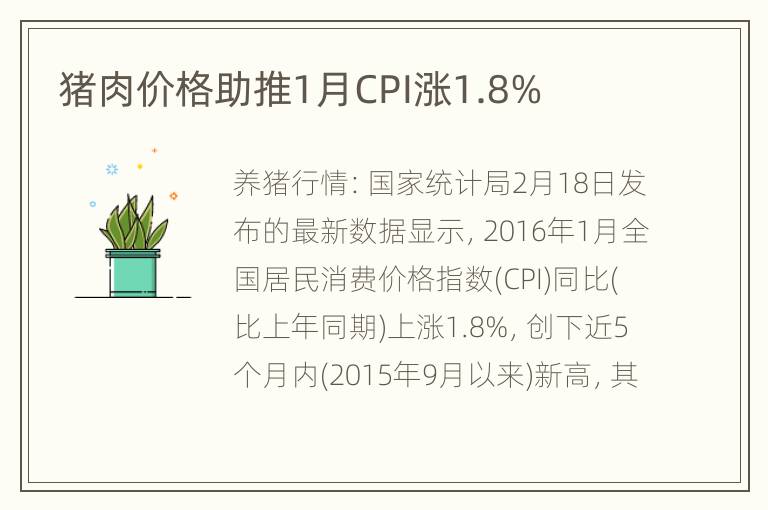 猪肉价格助推1月CPI涨1.8%