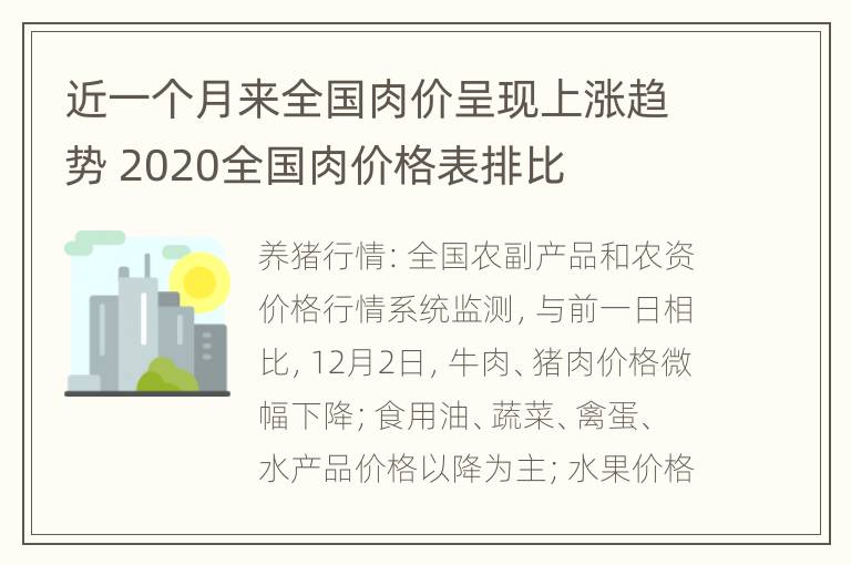 近一个月来全国肉价呈现上涨趋势 2020全国肉价格表排比