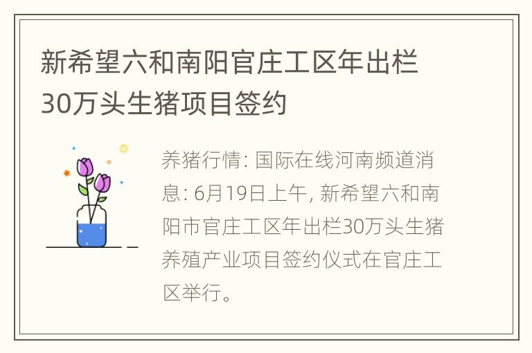 新希望六和南阳官庄工区年出栏30万头生猪项目签约