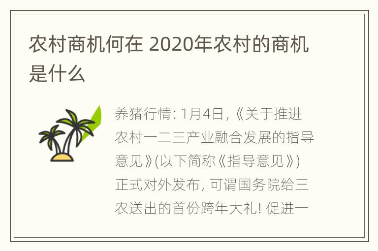 农村商机何在 2020年农村的商机是什么