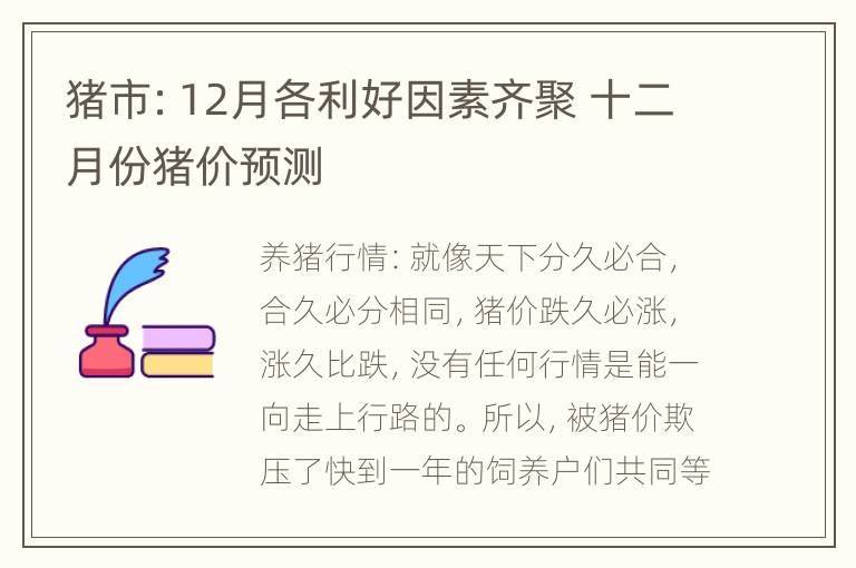 猪市：12月各利好因素齐聚 十二月份猪价预测