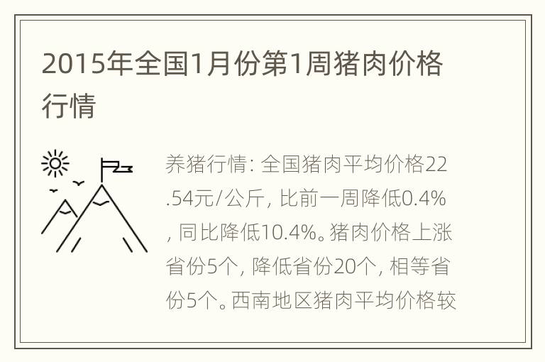 2015年全国1月份第1周猪肉价格行情