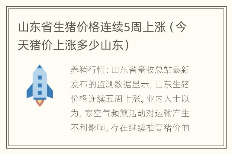 山东省生猪价格连续5周上涨（今天猪价上涨多少山东）