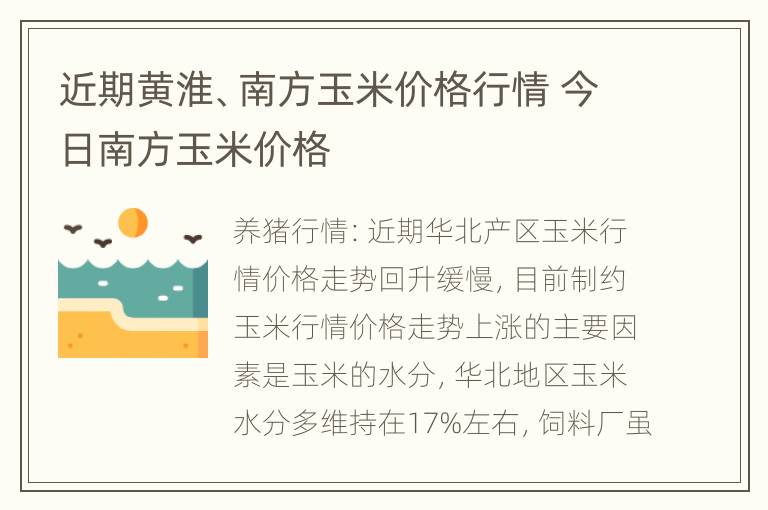 近期黄淮、南方玉米价格行情 今日南方玉米价格