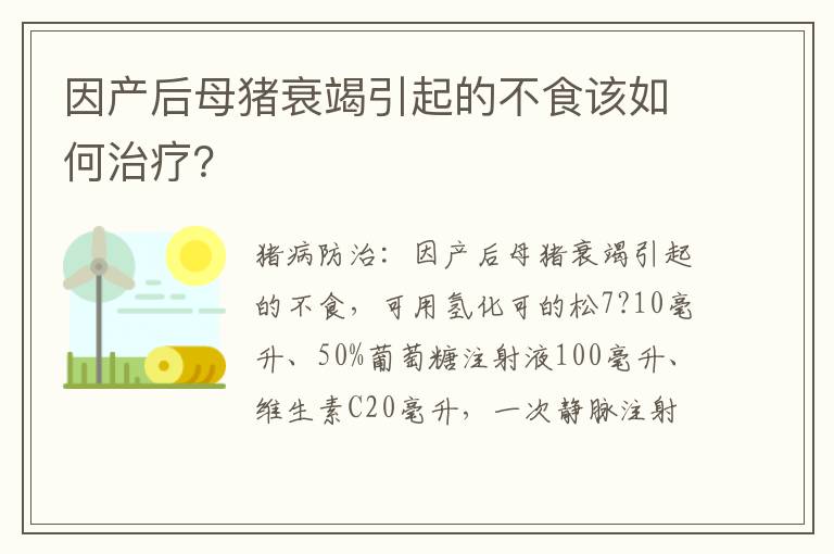 因产后母猪衰竭引起的不食该如何治疗？