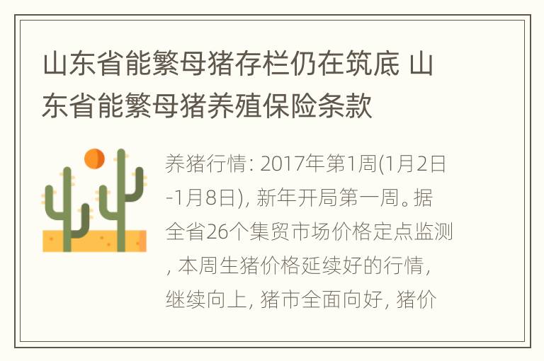 山东省能繁母猪存栏仍在筑底 山东省能繁母猪养殖保险条款