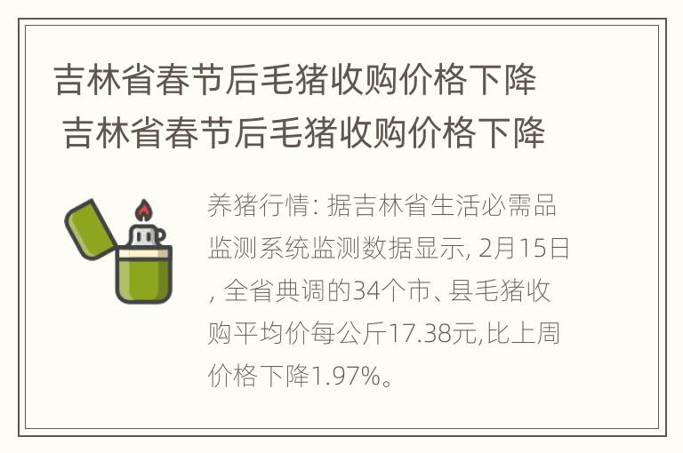 吉林省春节后毛猪收购价格下降 吉林省春节后毛猪收购价格下降多少