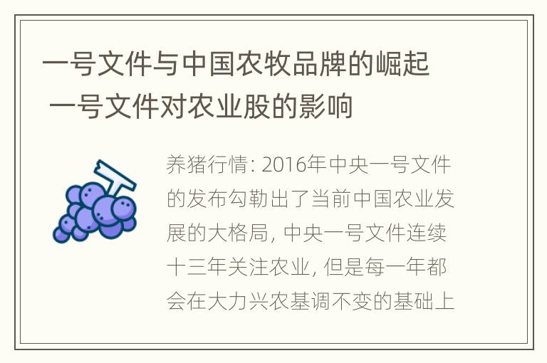 一号文件与中国农牧品牌的崛起 一号文件对农业股的影响